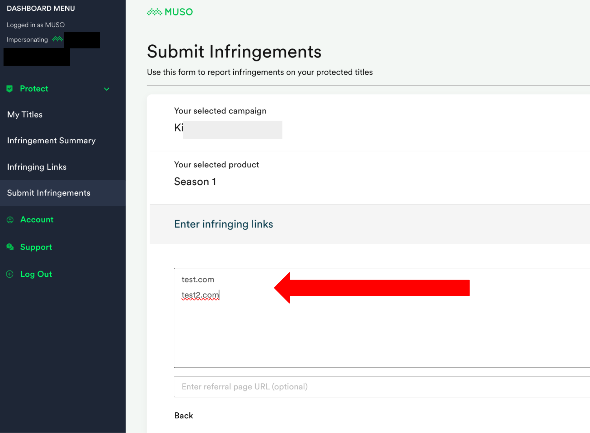 How to manually submit an infringing link